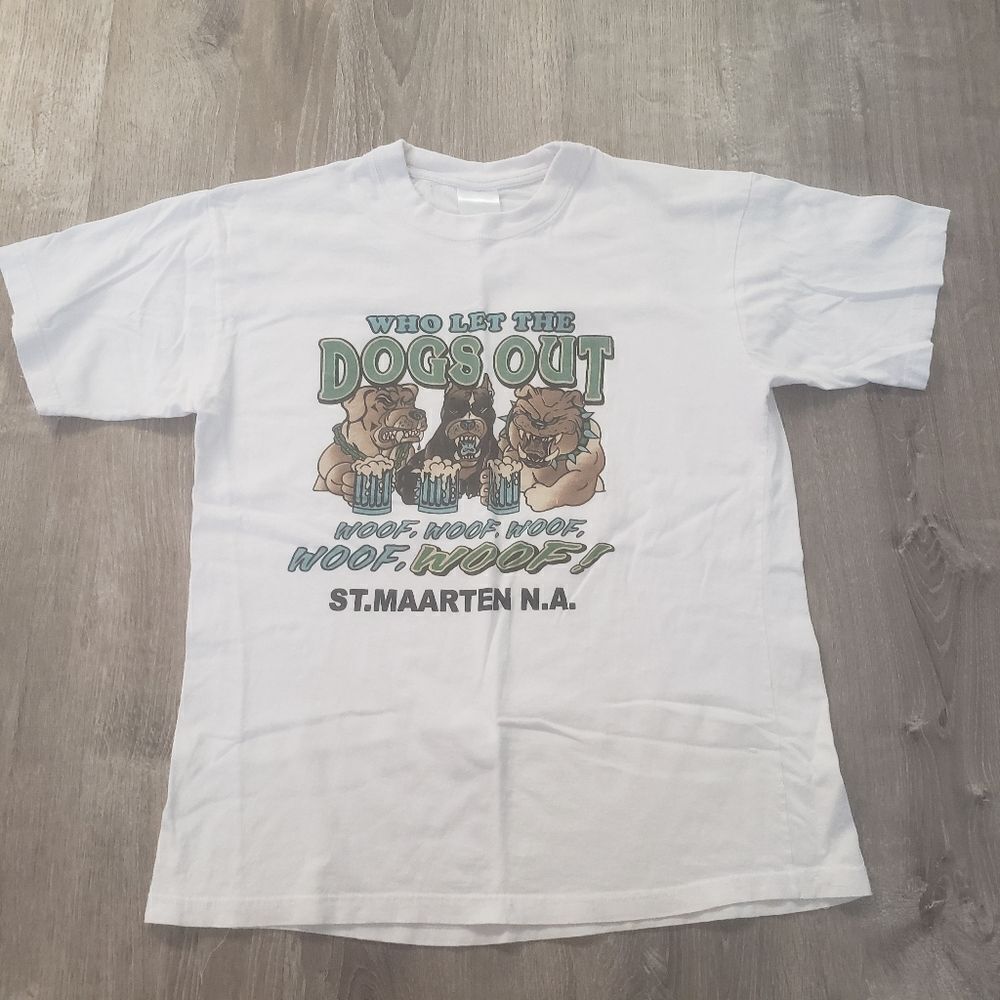 Vintage‎ Y2K Who Let The Dogs Out T Shirt St Maarten St Martin Caribbean Size XL